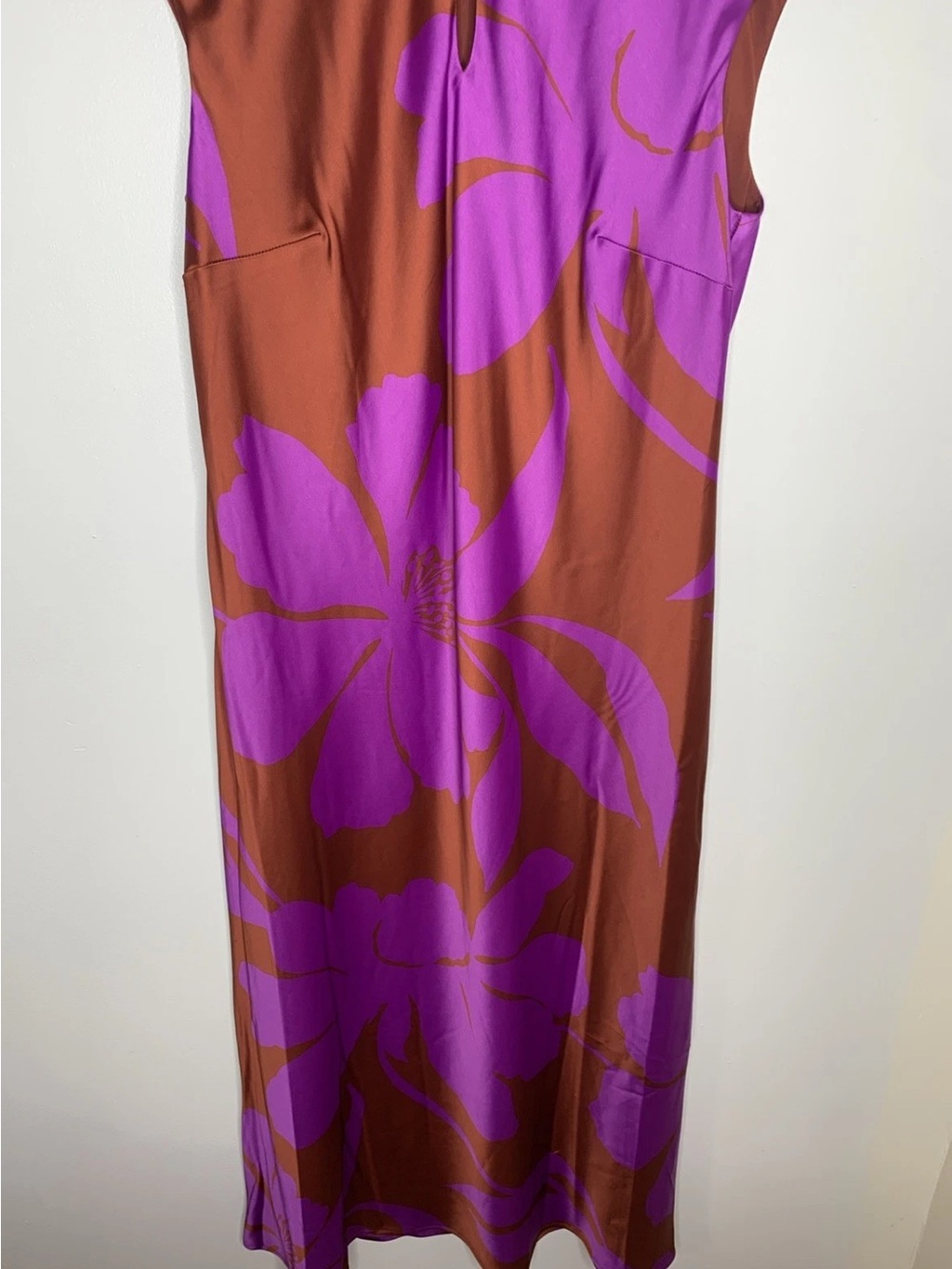 Liz Claiborne Satin Long Dress Size L Key Hole Coastal Evening Tropical Elegance - Picture 4 of 9